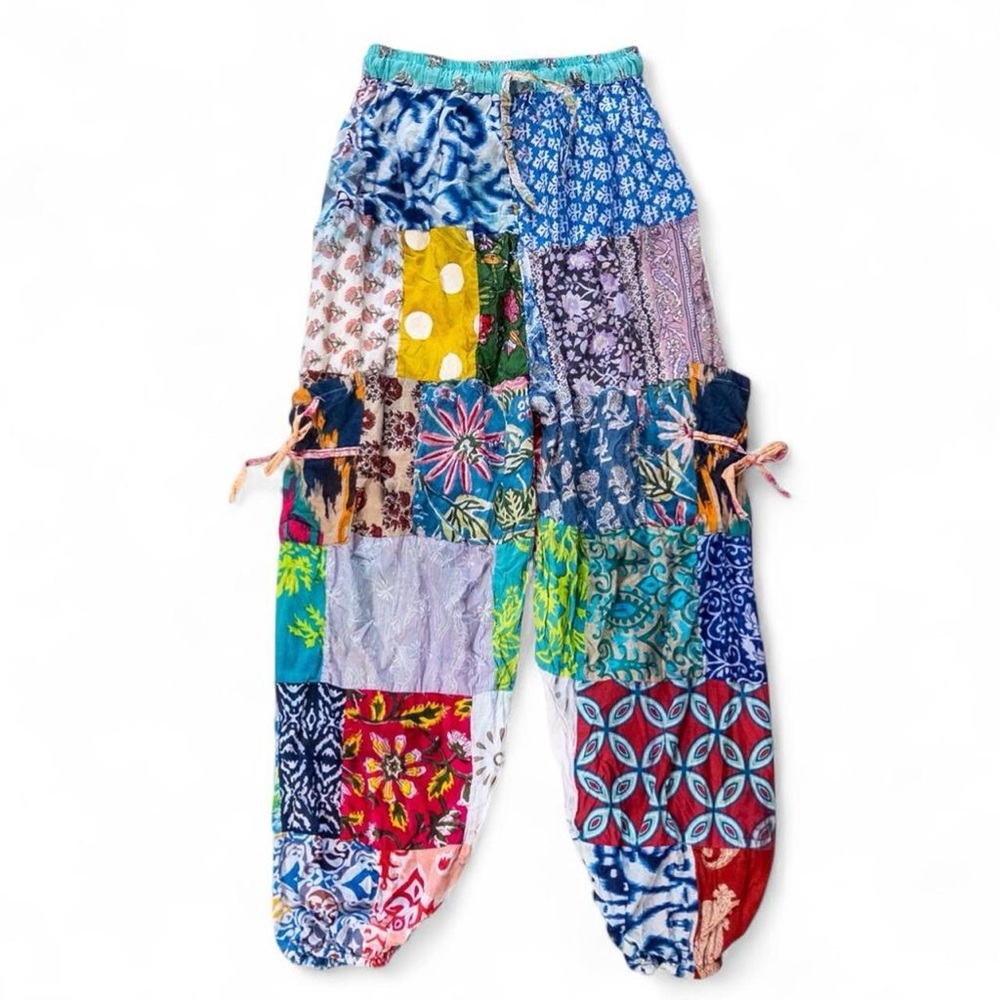 Colorful Patchwork Boho Pants Small Festival Hipp… - image 1